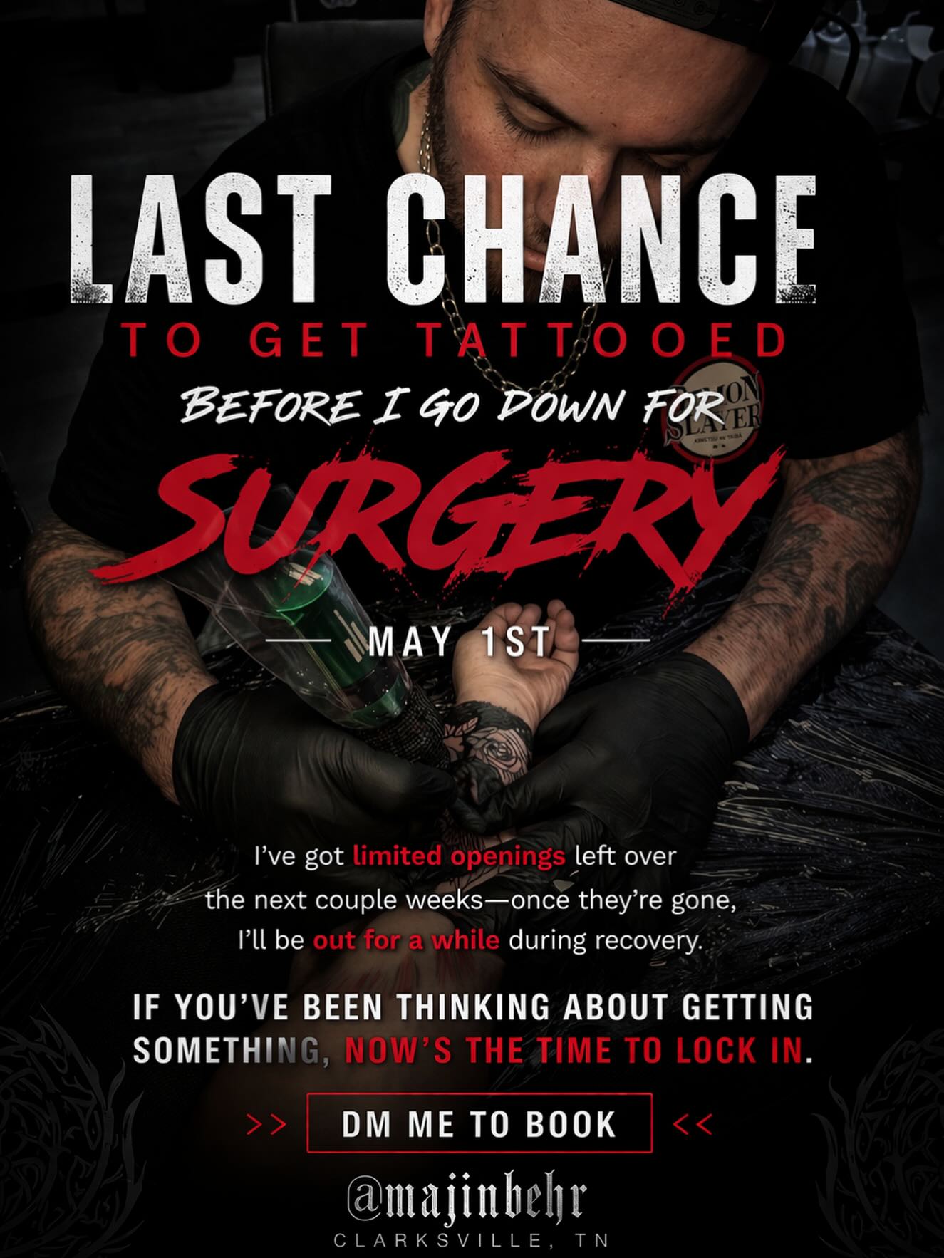Last chance to get tattooed before I go down for shoulder surgery May 1st