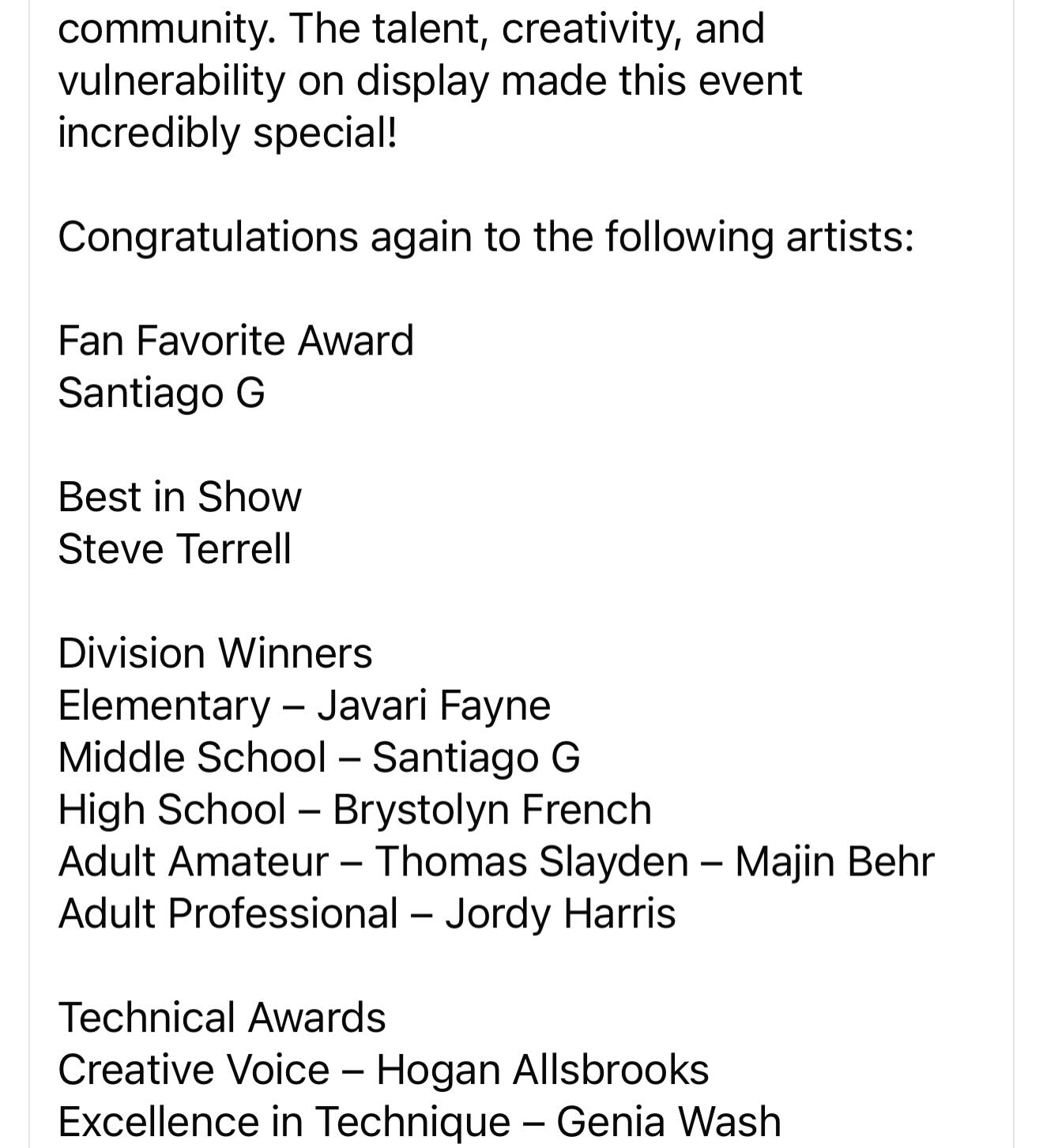 Won Adult Amateur Division at the Artsville Art Gala 🏆