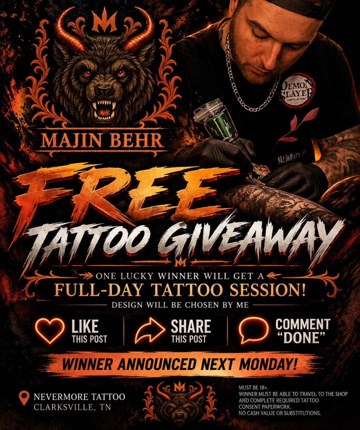 π₯ FREE FULL-DAY TATTOO GIVEAWAY π₯